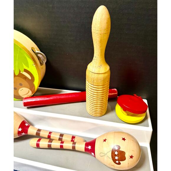 Wooden colorful musical instruments Tambourine maracas rhythm sticks - Picture 5 of 5